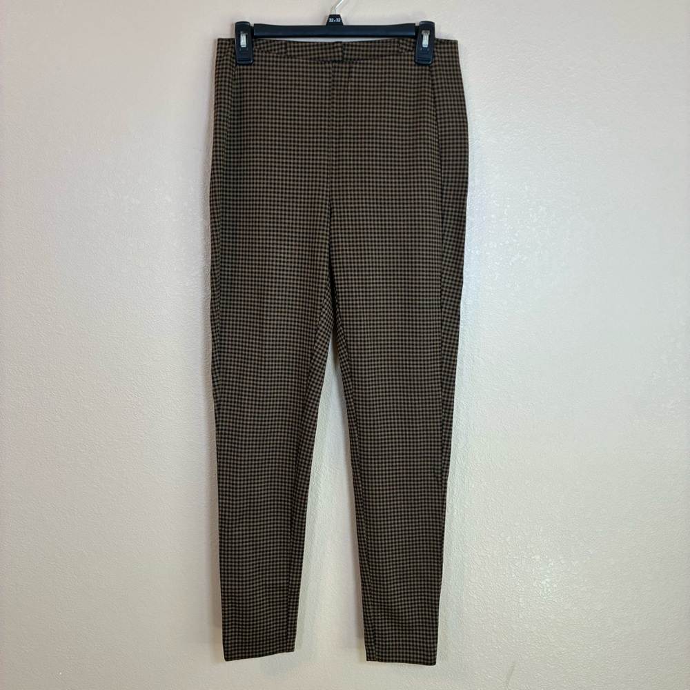 J Jill Size M Brown Black Gingam Print Smoothing Stretch Ponte Leggings Ankle